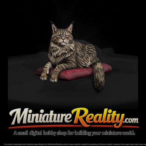 Maine Coon Cat on Tufted Cushion — Stylized