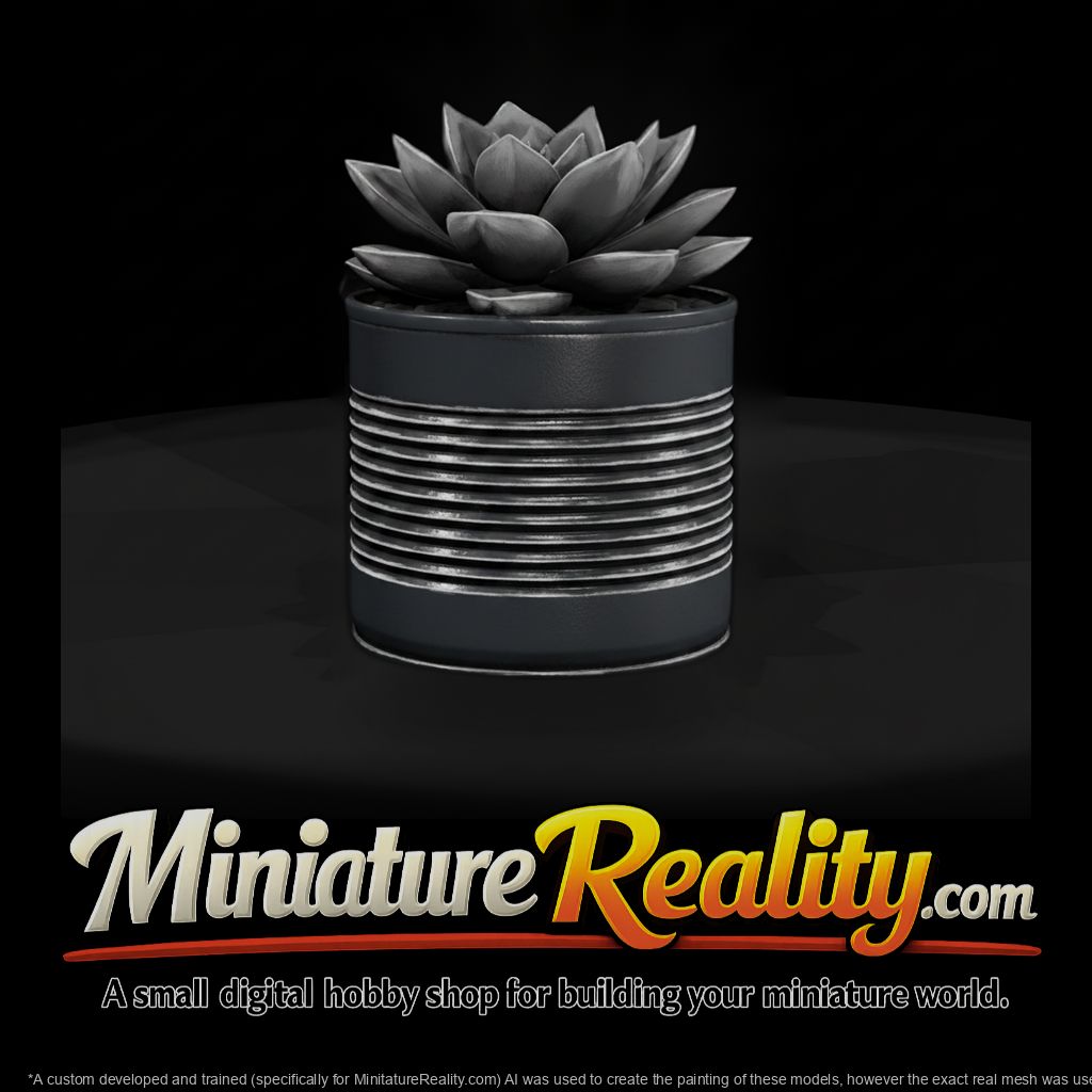 Stylized Monochrome Succulent Tin Can Planter 3D M