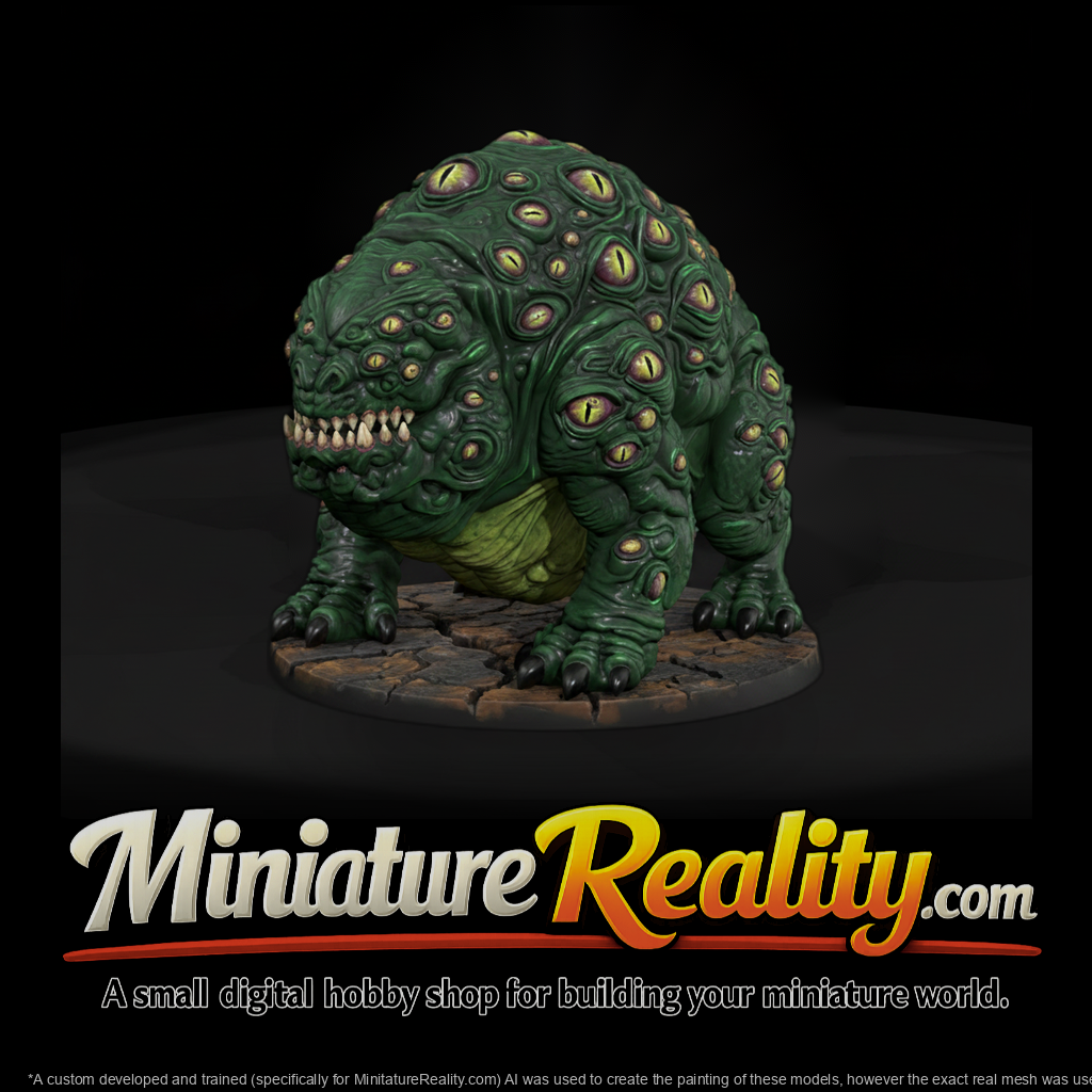 Stylized horror many eyed toad monster DxCoTDjp miniature, three-quarter view