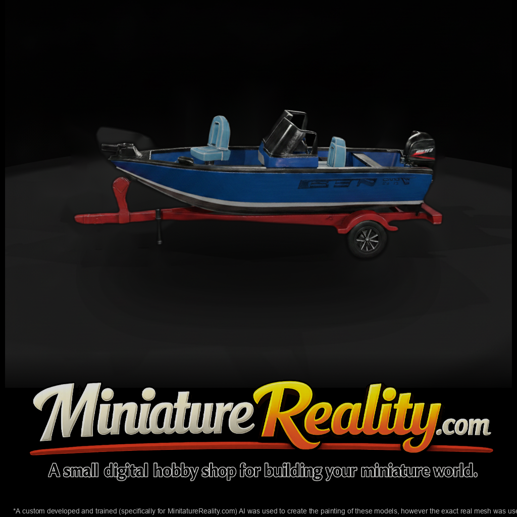 Monochrome 3D Aluminum Fishing Boat With Trailer E