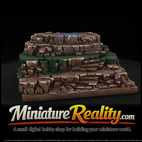 Terraced Rocky Hillside with Pool miniature, three-quarter view