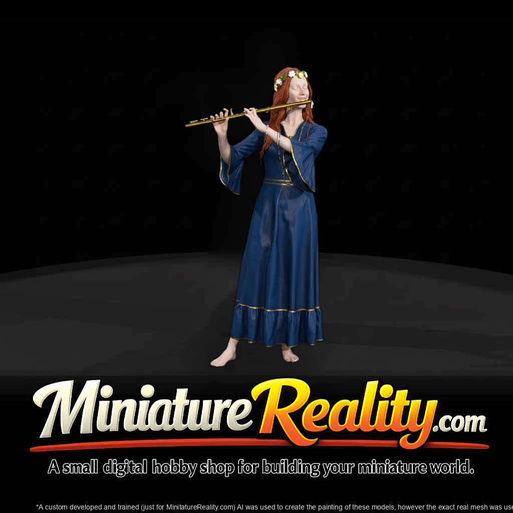 1970s Hippie Flutist miniature, three-quarter view