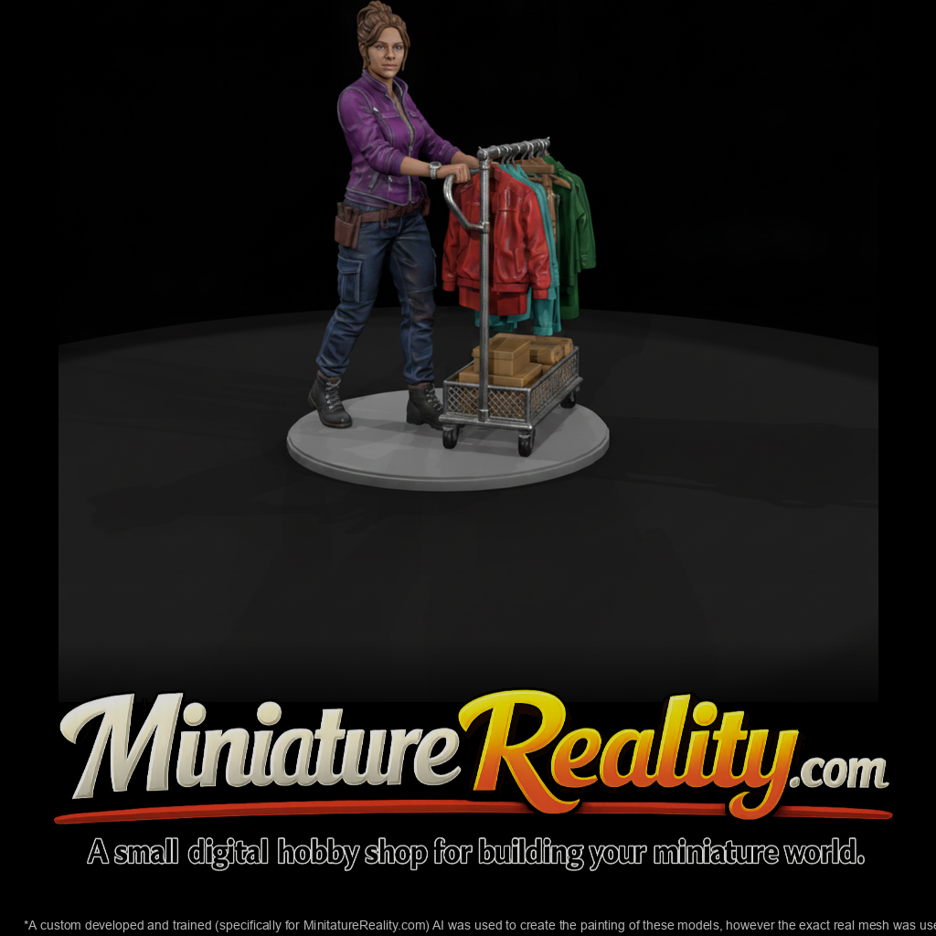 Wardrobe Rack Attendant with Rolling Cart miniature, three-quarter view