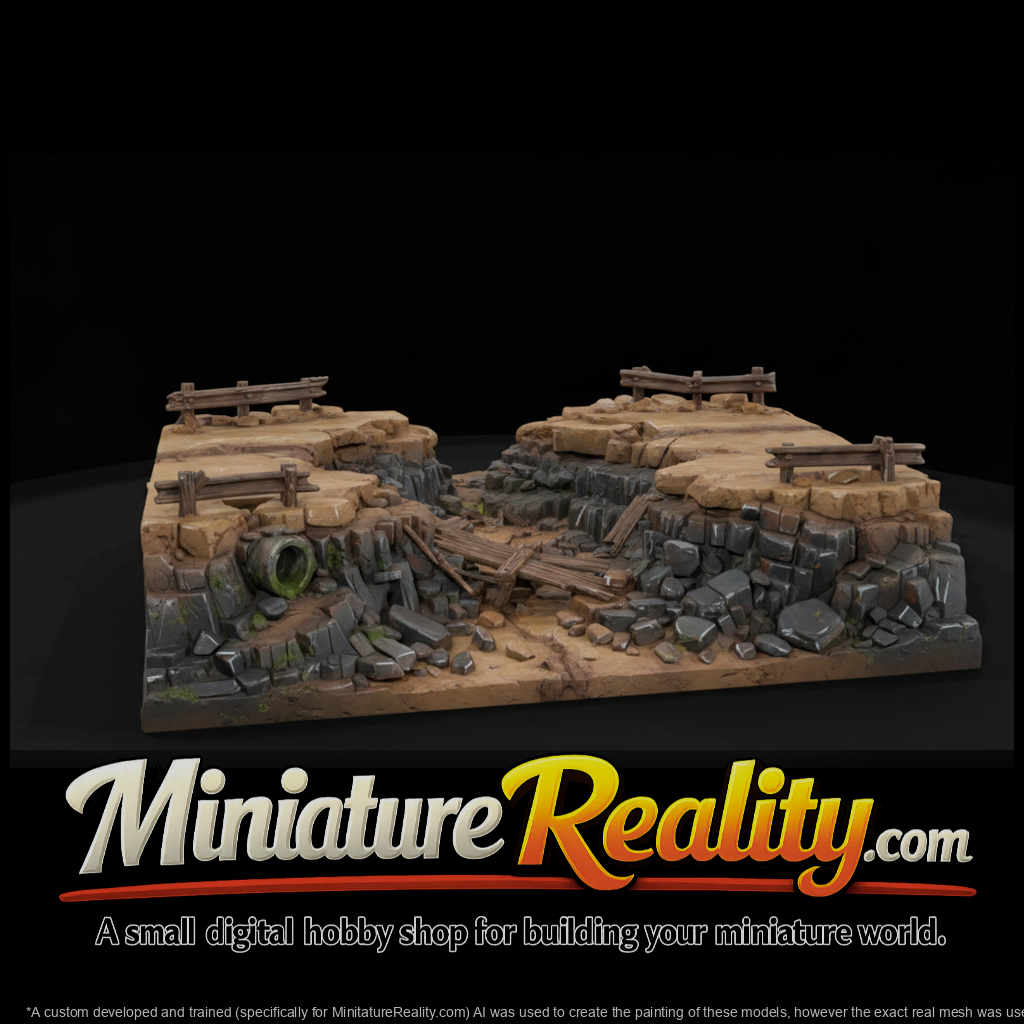 Washed-Out Road Gap Terrain miniature, three-quarter view