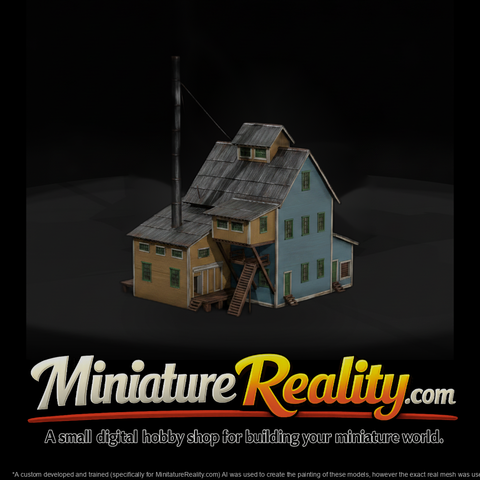Old Industrial Building miniature, three-quarter view