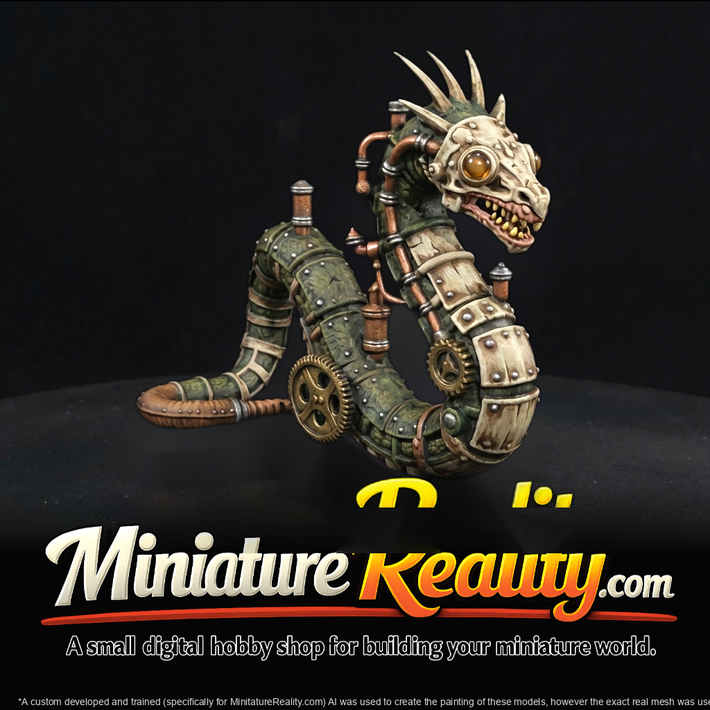 Iron Serpent - Nightmare Clockwork Creature miniature, three-quarter view