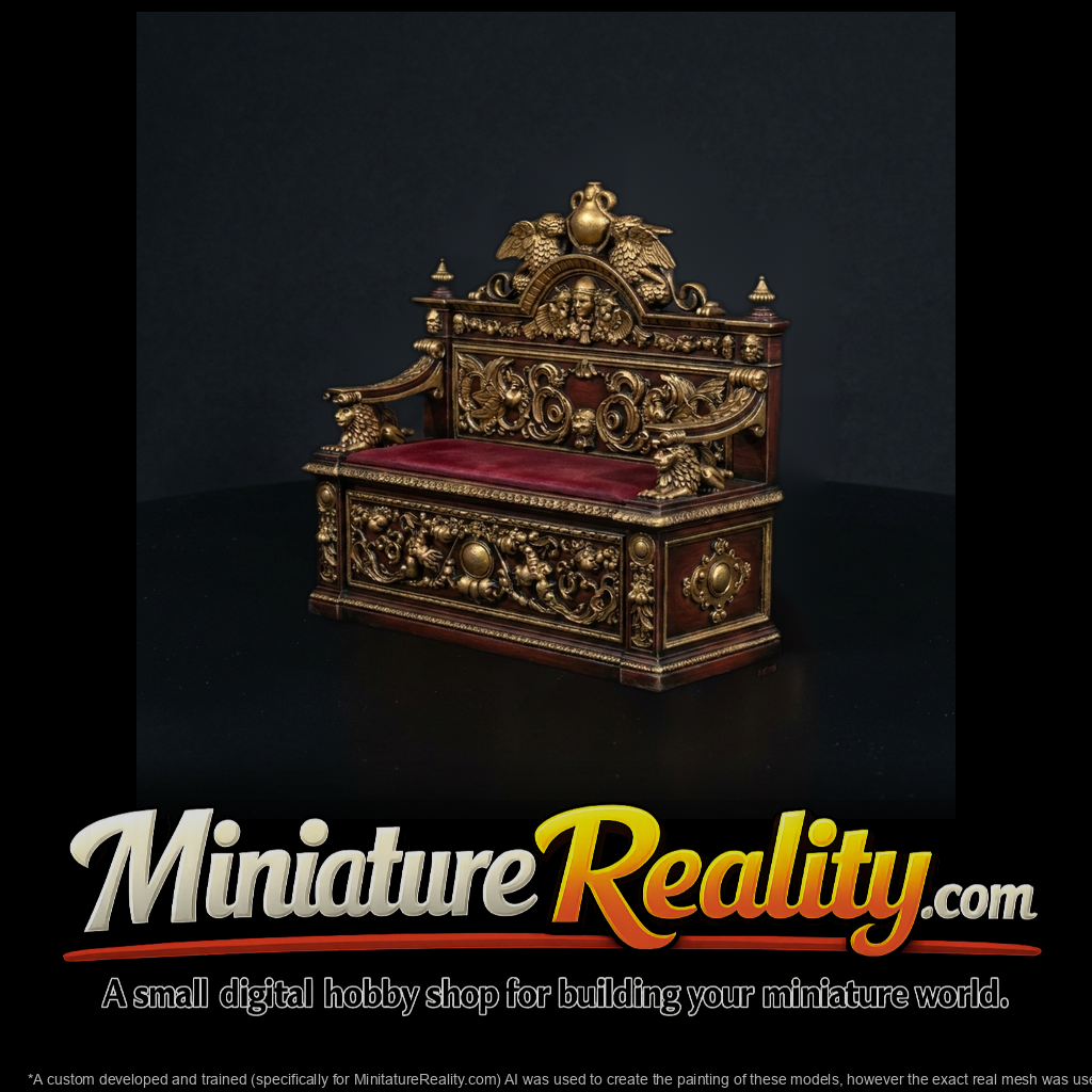 Baroque Carved Royal Bench - Ornate Seat miniature, three-quarter view