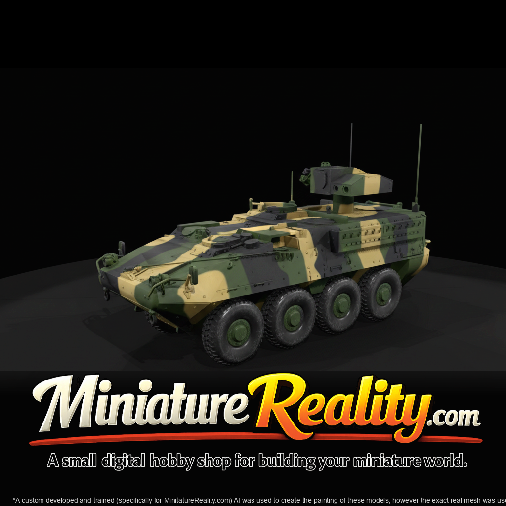 Stryker TOW AntiTank Vehicle miniature, three-quarter view