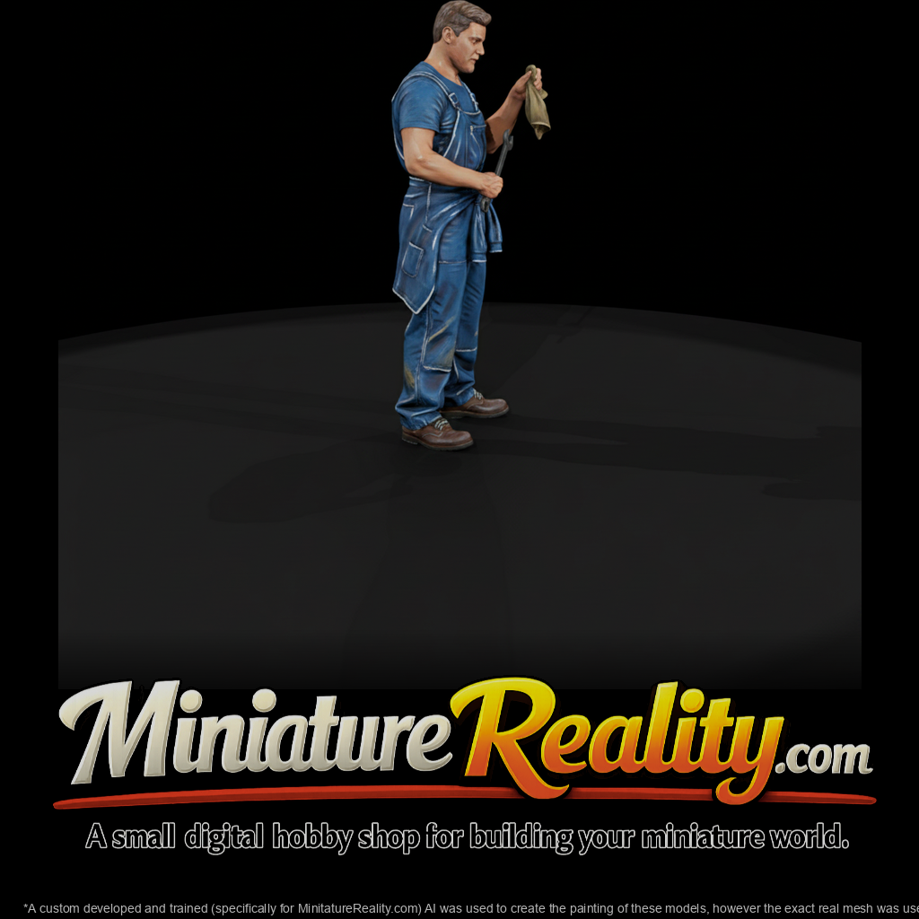 Mechanic Wiping Hands with Rag miniature, three-quarter view