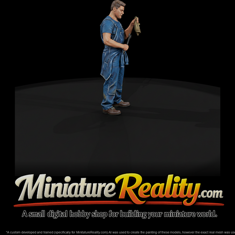 Mechanic Wiping Hands with Rag miniature, three-quarter view