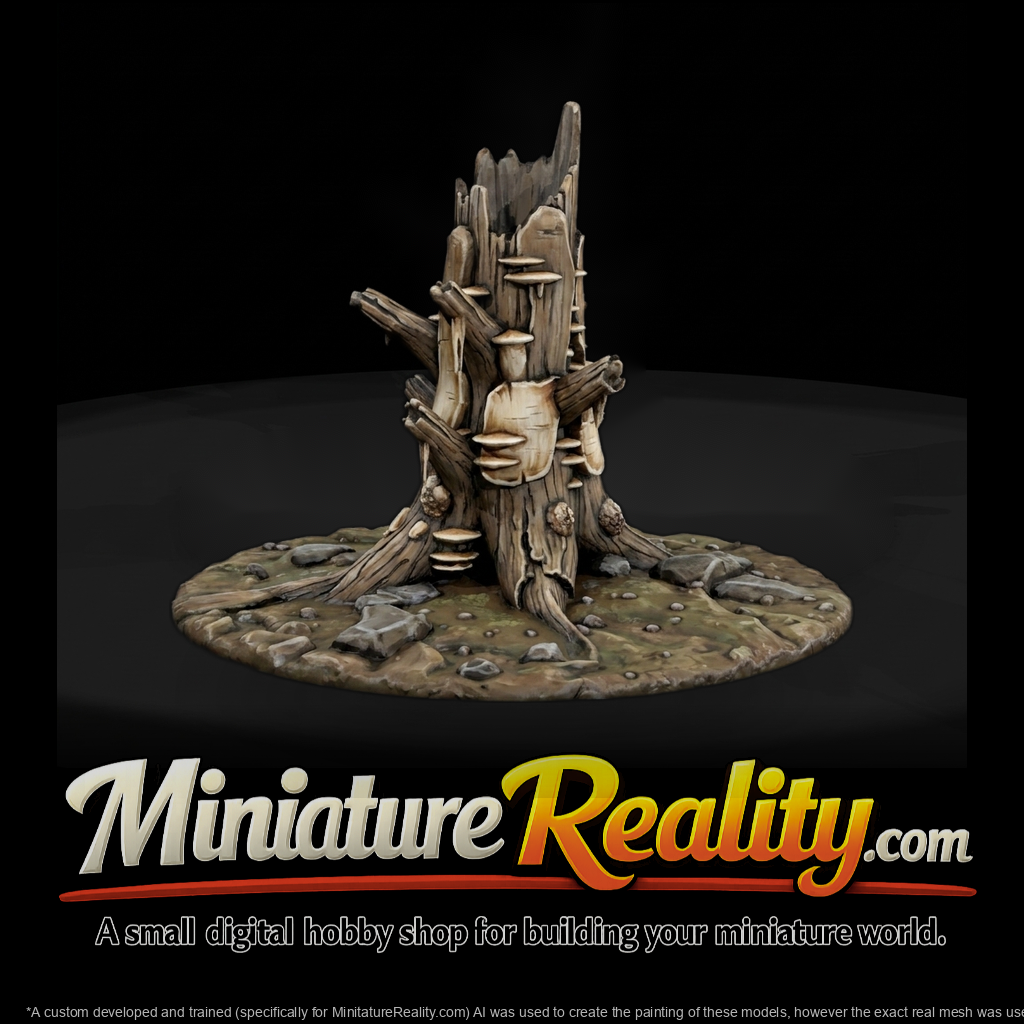 Stylized Dead Tree Stump - Sculpted Terrain miniature, three-quarter view
