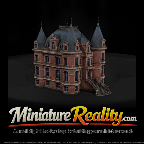 French Chateau with Turrets miniature, three-quarter view