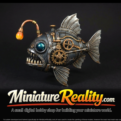 Nightmare Clockwork Creatures Clockwork Piranha miniature, three-quarter view