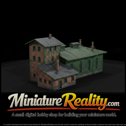 Model Brick Industrial Building, three-quarter view