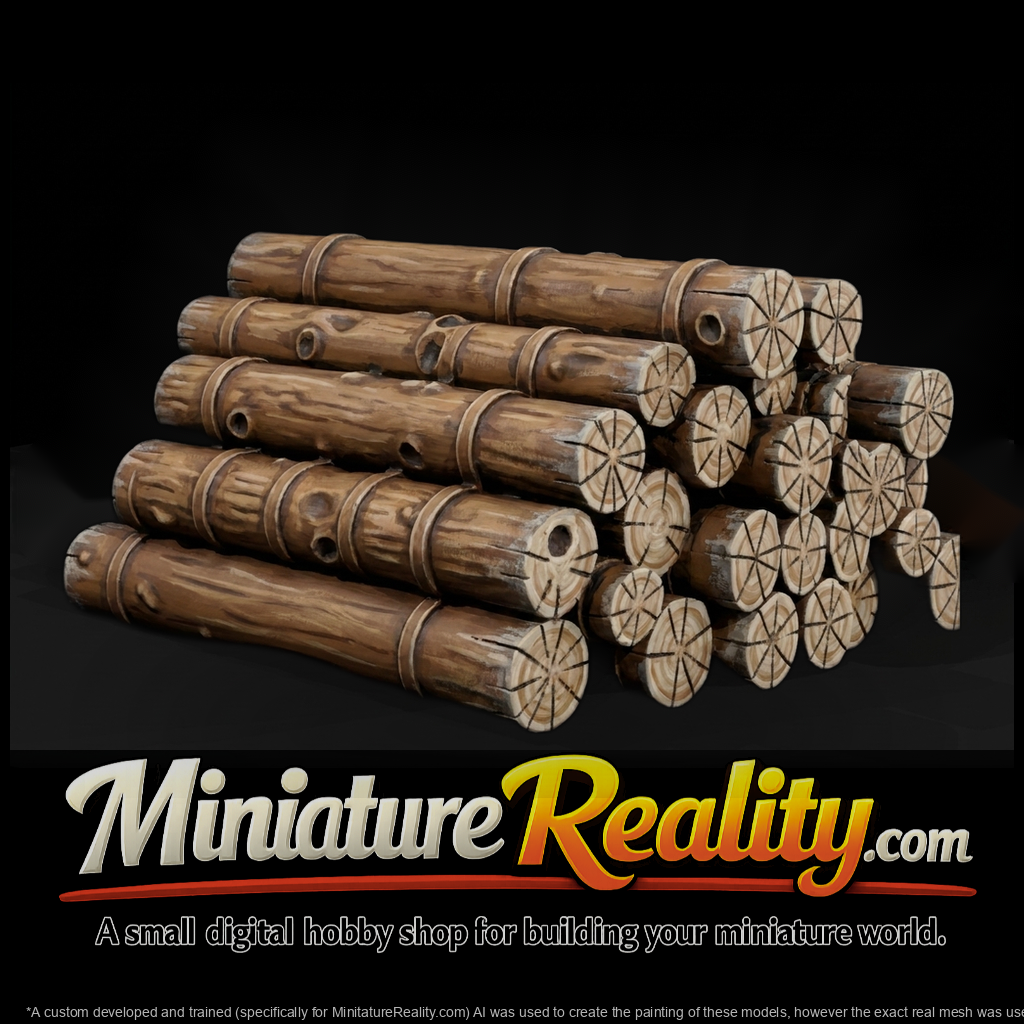 Stacked Wood Log Pile miniature, three-quarter view