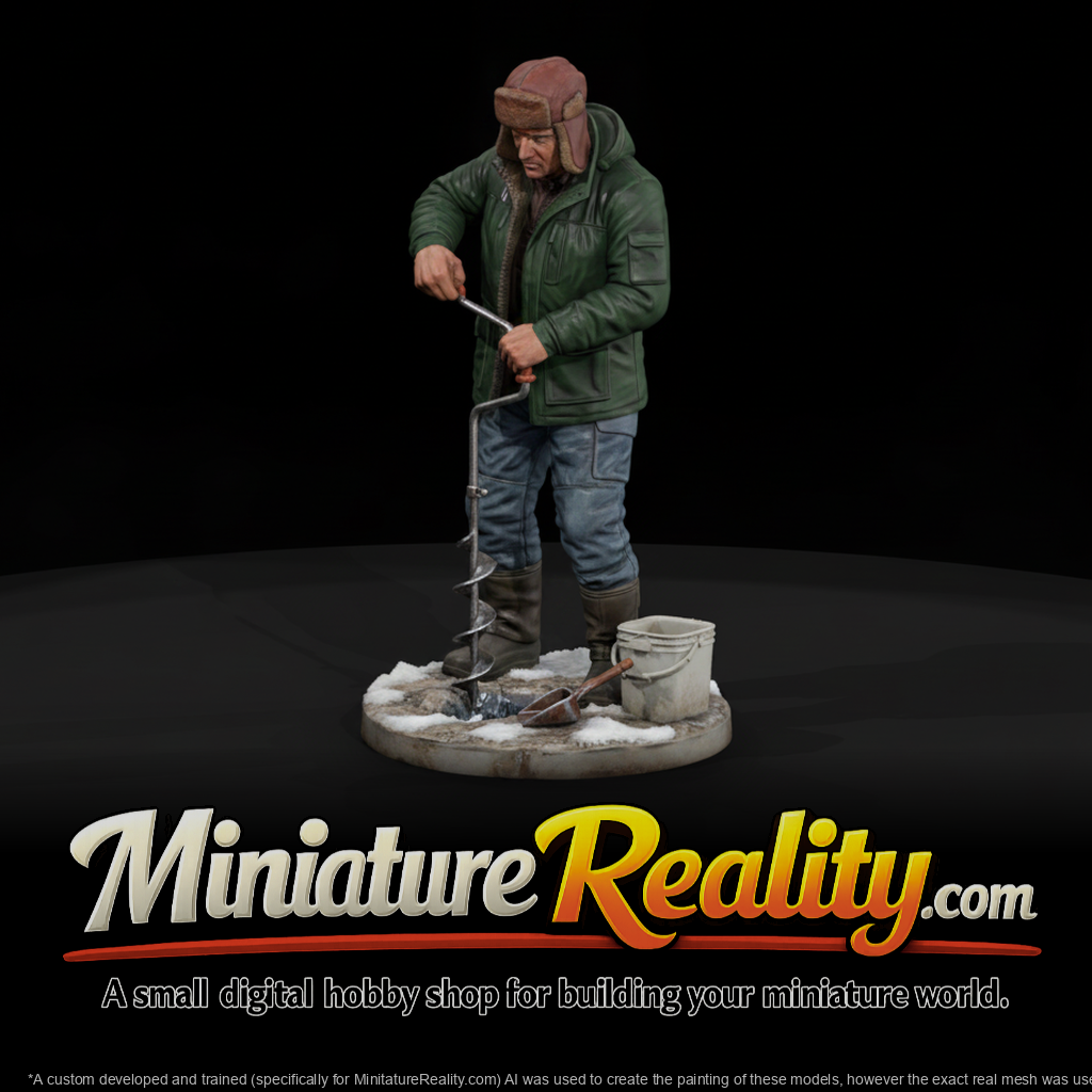 Ice Fisherman Drilling with a Hand Auger