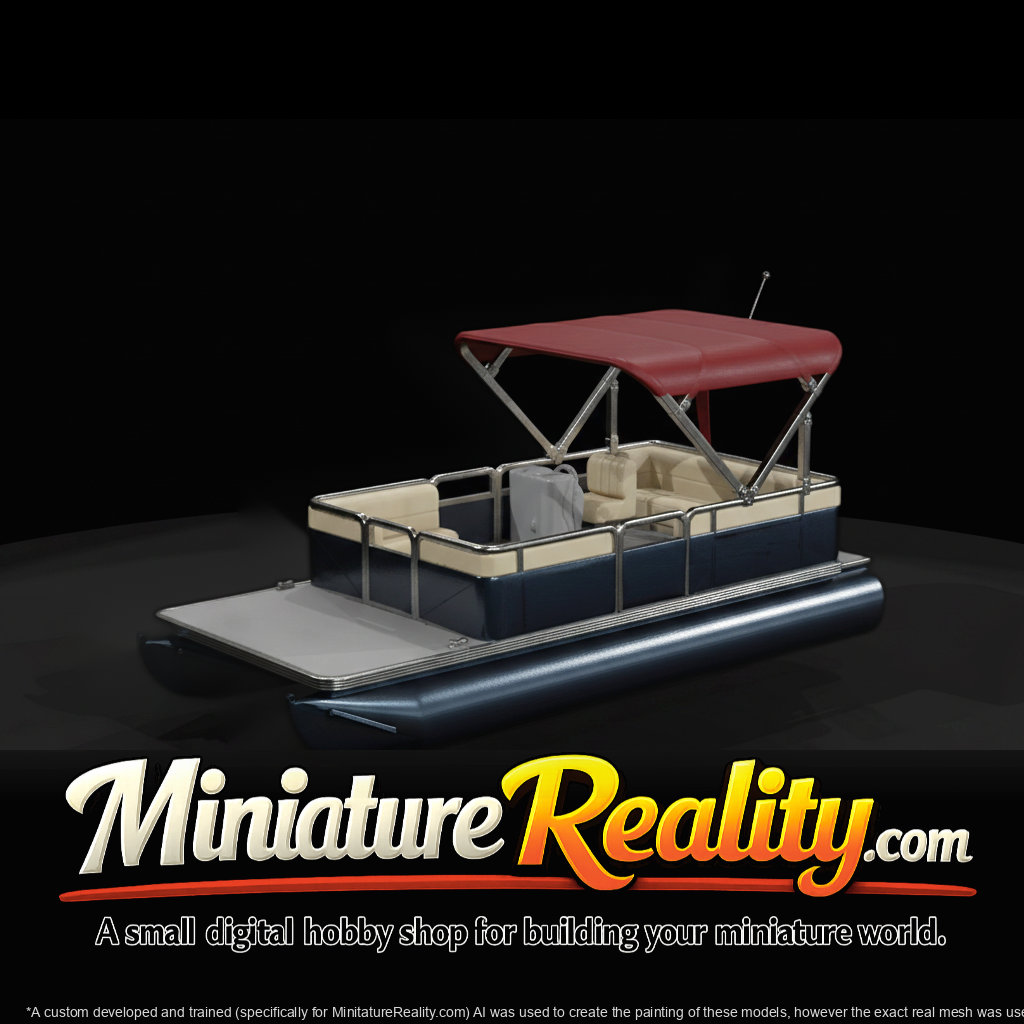OldSchool Pontoon Boat miniature, three-quarter view