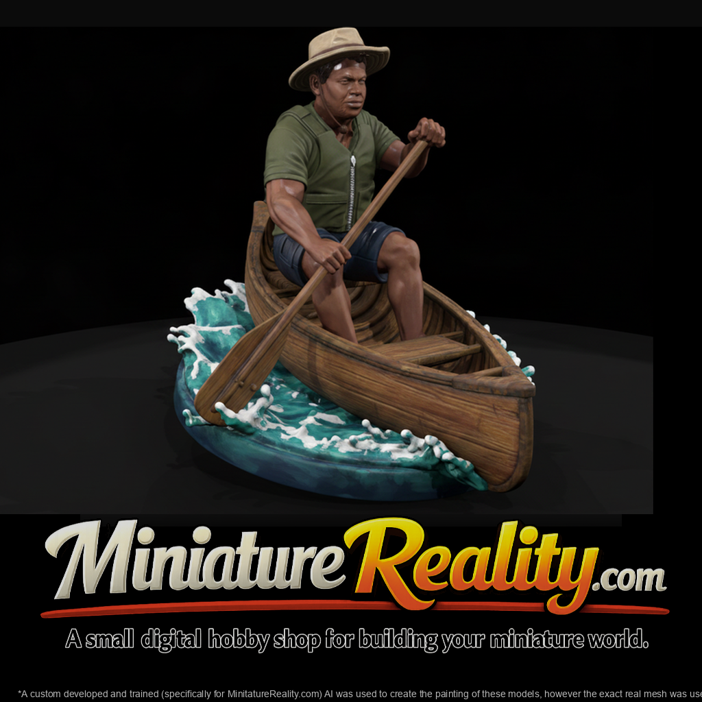 Paddler in a Wooden Canoe on Water