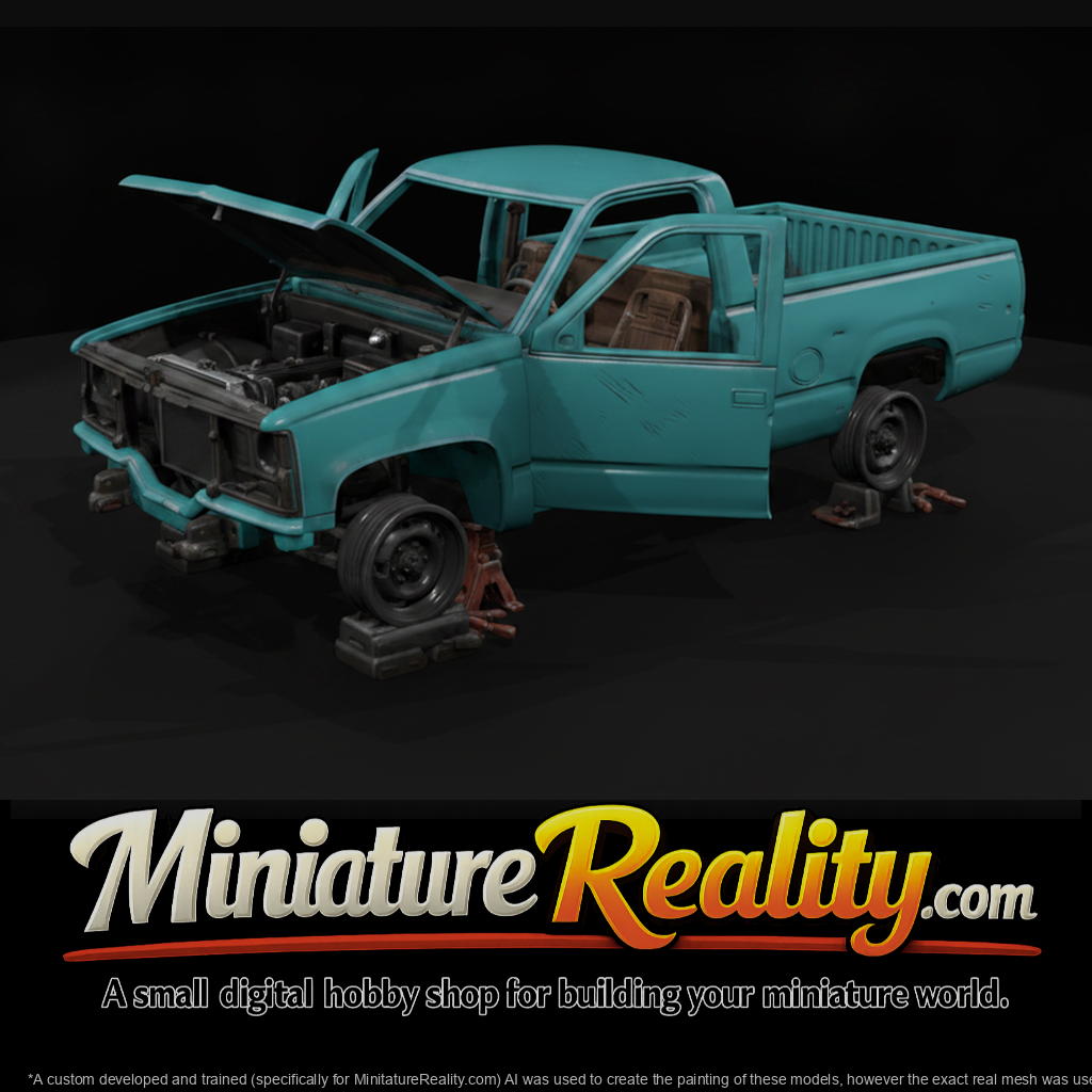 Stripped Junkyard Pickup on Jack Stands
