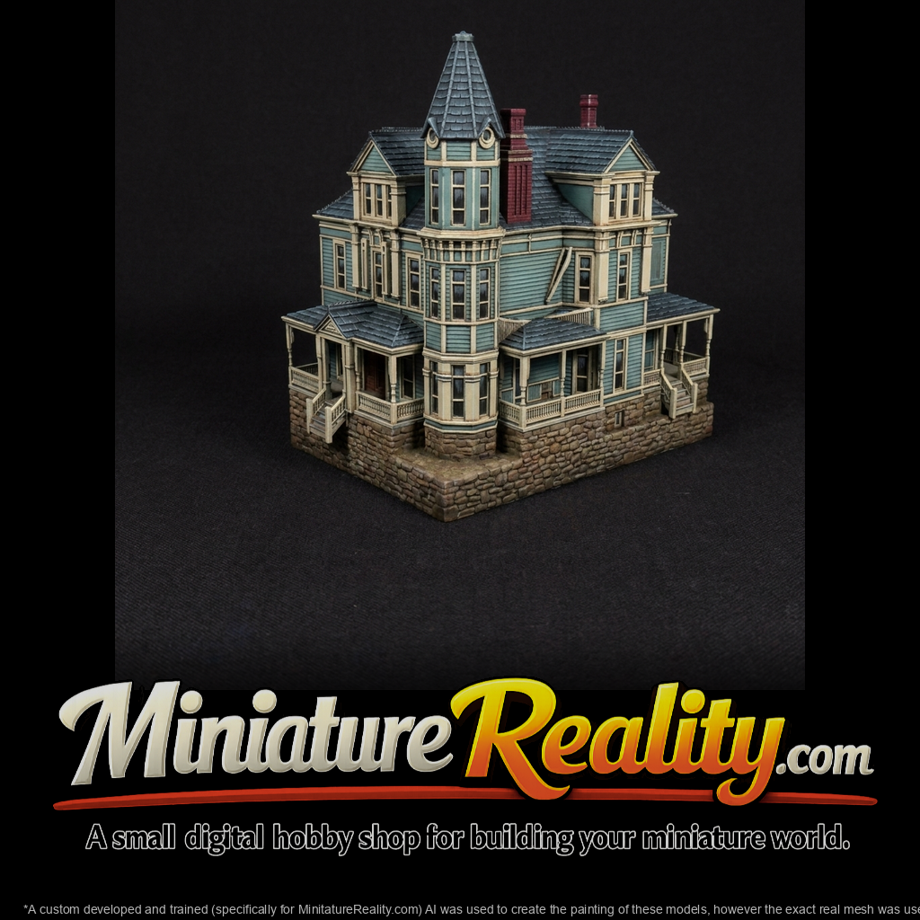 Detailed Victorian Mansion Architectural Model 1, three-quarter view