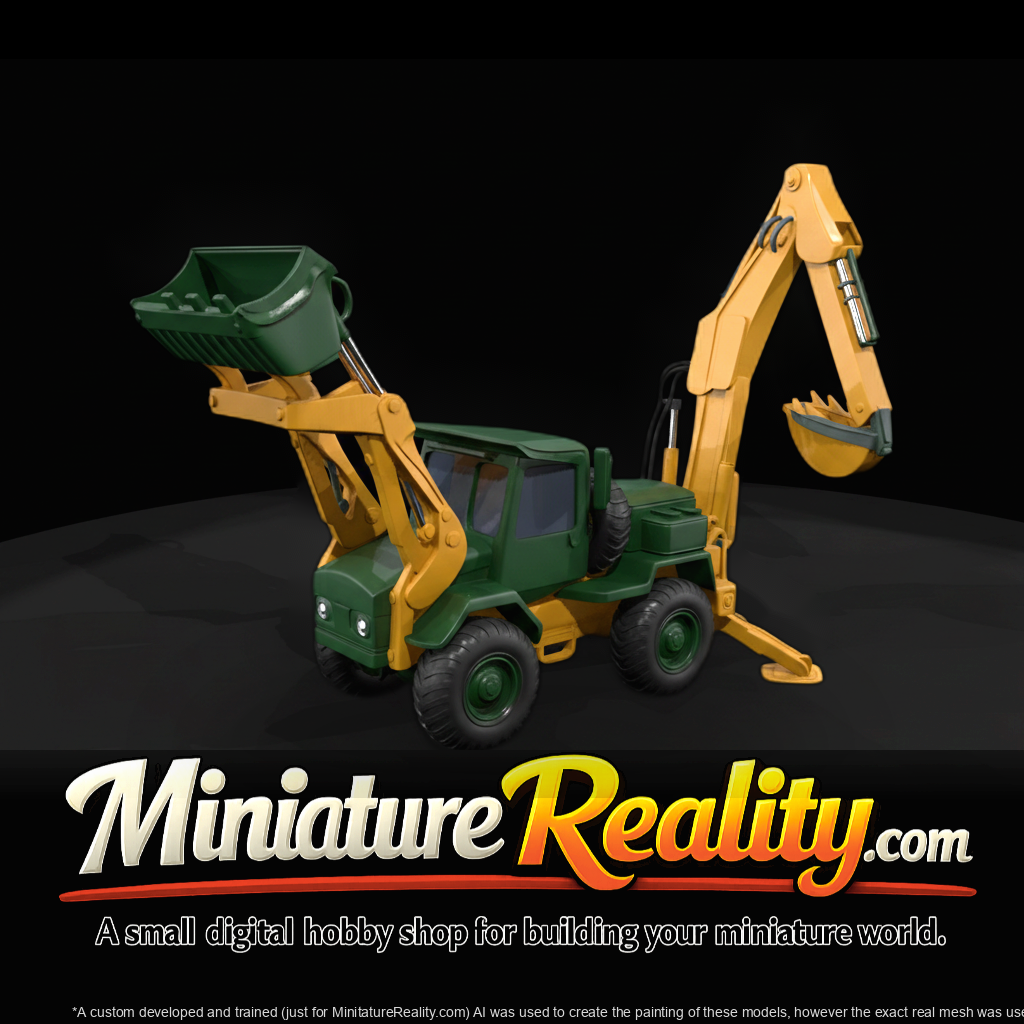 Yellow & Black Backhoe Loader miniature, three-quarter view