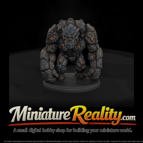 Rune Carved Colossus Beast miniature, three-quarter view