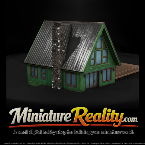 Green a Frame Cabin Forest miniature, three-quarter view