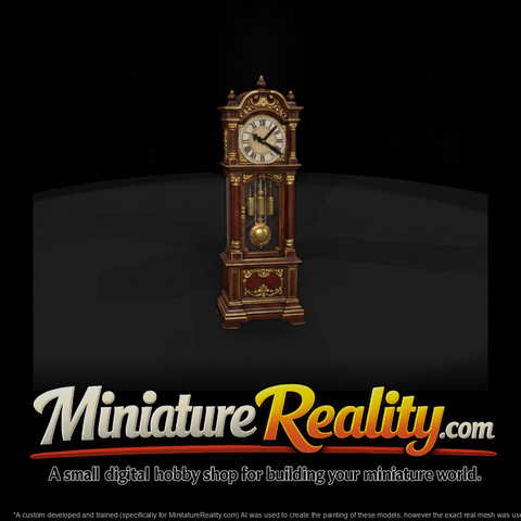 Grandfather Clock miniature, three-quarter view