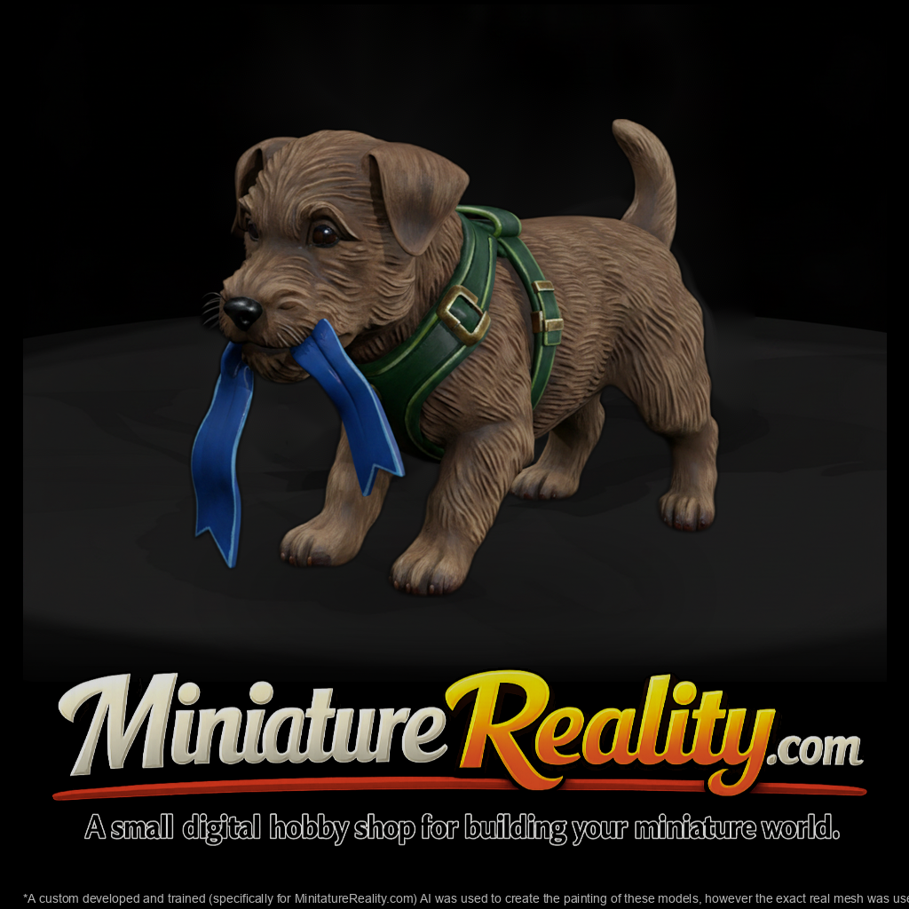 Stylized Sculpted Terrier Puppy miniature, three-quarter view