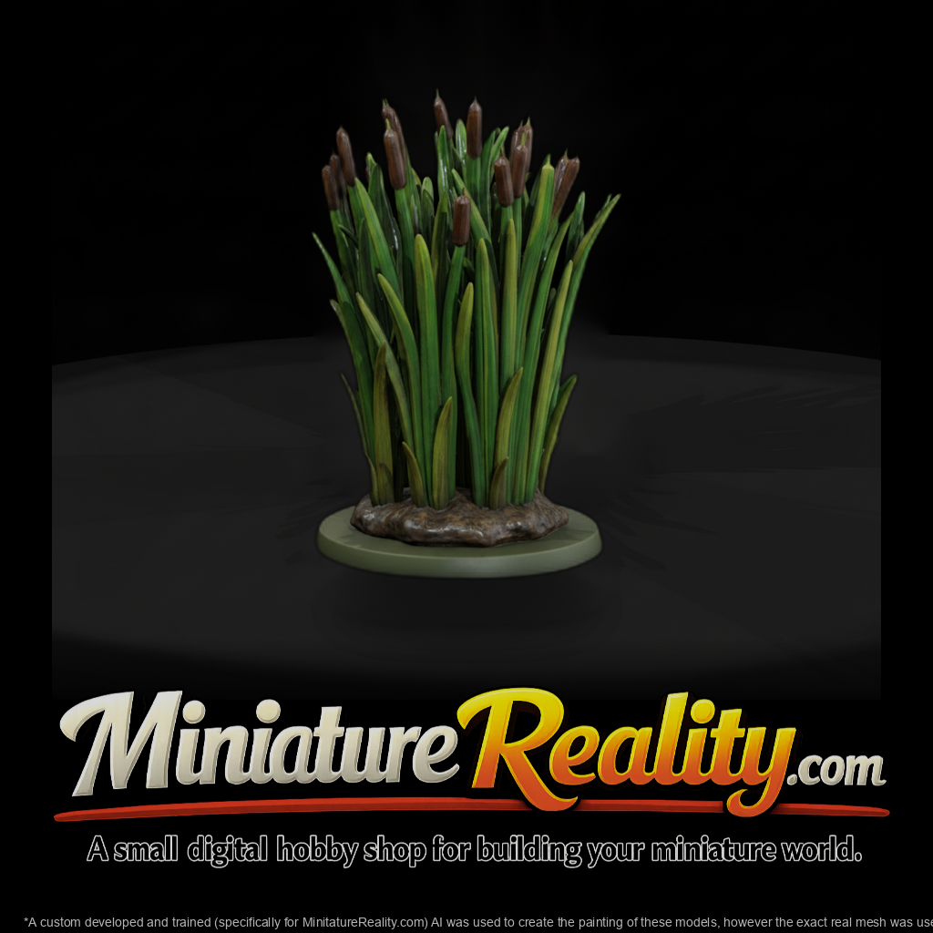 Stylized Low Poly Cattail Reed Cluster 3D Model Nc