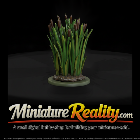 Stylized Low Poly Cattail Reed Cluster 3D Model Nc