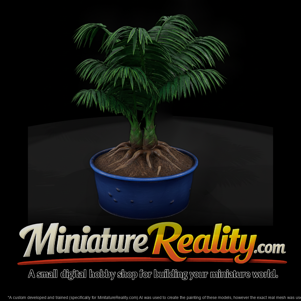 Potted Palm Plant miniature, three-quarter view