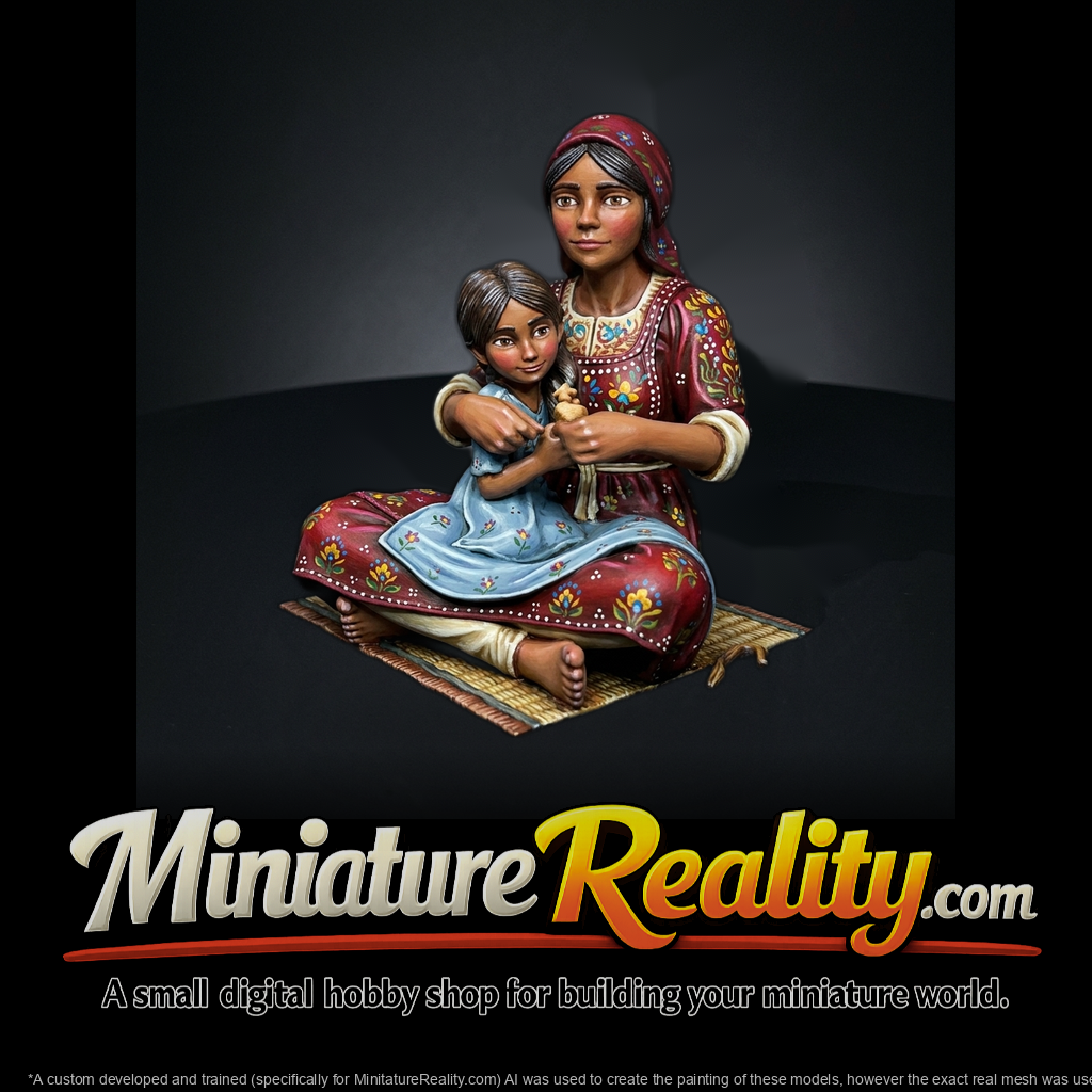 Stylized Folk Mother & Daughter Figurine