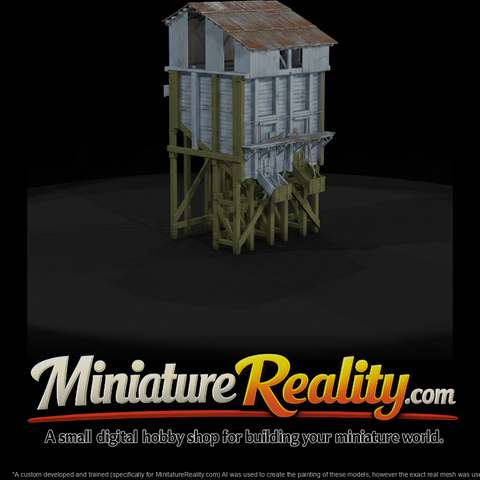 Wooden Loading Tower miniature, three-quarter view