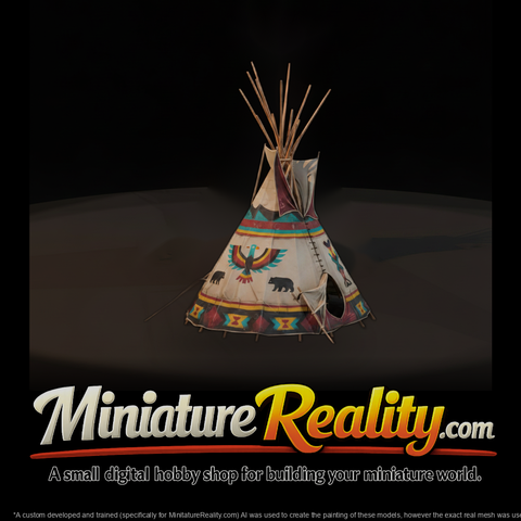 Decorated Canvas Tipi miniature, three-quarter view