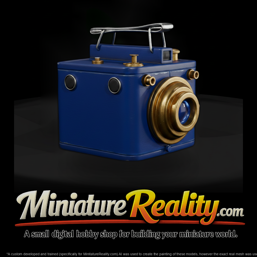 Vintage Blue Box Camera with Brass Lens