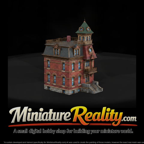 Ornate Brick House Tower miniature, three-quarter view