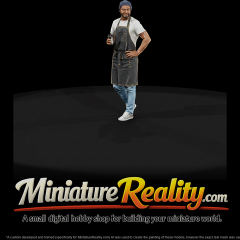 Coffee Shop Barista with Cup miniature, three-quarter view