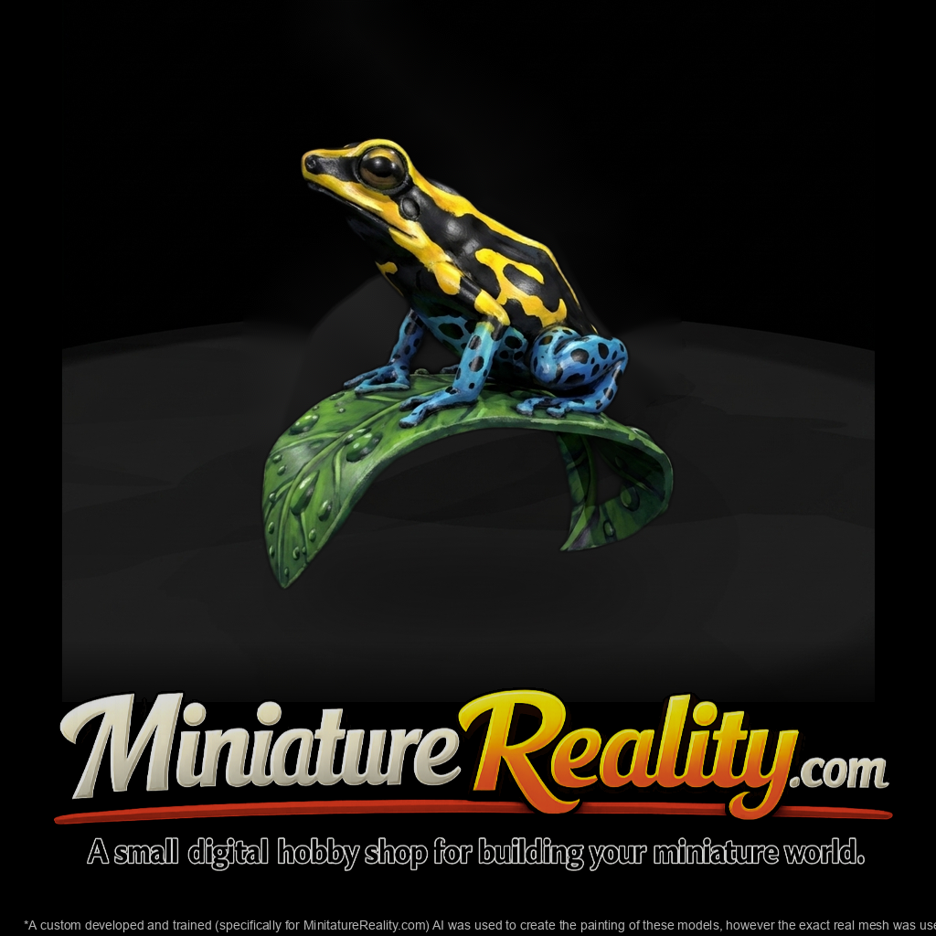 stylized-poison-dart-frog-on-curved-leaf-miniature-diorama-figure-525177