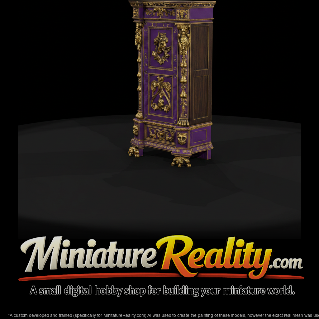Ornate baroque cabinet miniature, three-quarter view