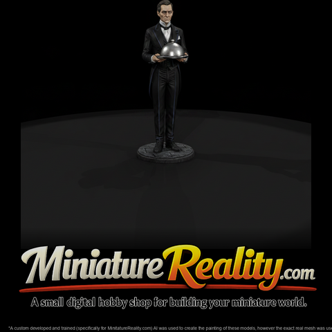 Formal Manor Butler with Cloche Tray miniature, three-quarter view