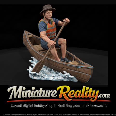 Wooden Canoe with Paddler