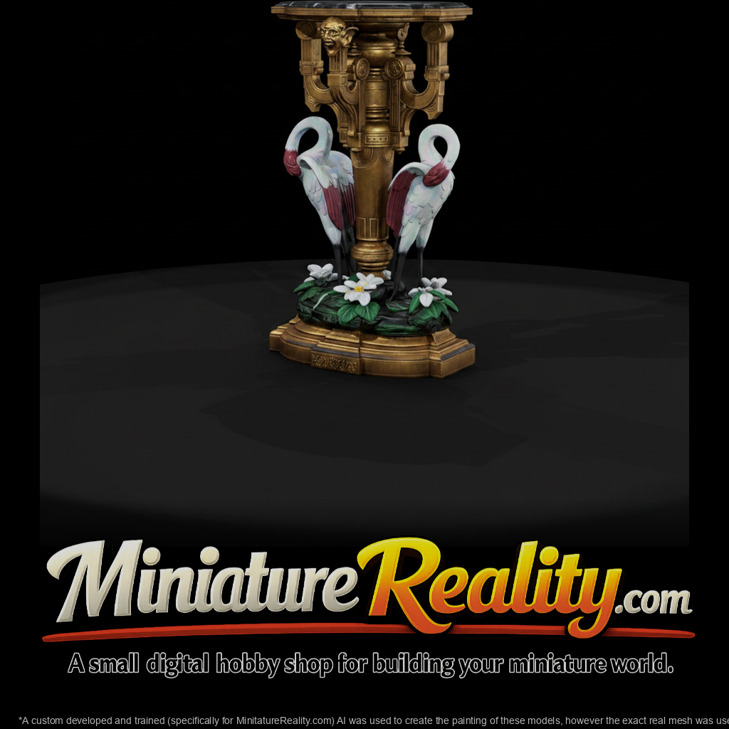 Neoclassical crane pedestal table miniature, three-quarter view