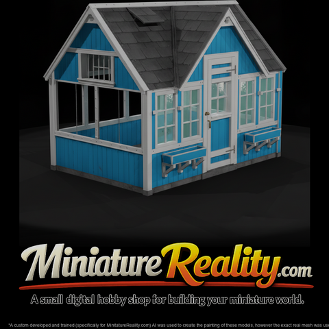 Wooden Backyard Greenhouse miniature, three-quarter view