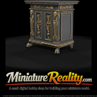 Neoclassical carved side cabinet miniature, three-quarter view — thumbnail 5