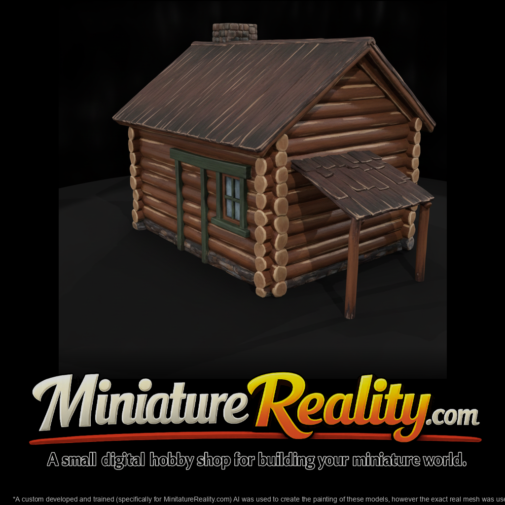 Rustic Log Cabin with Porch miniature, three-quarter view