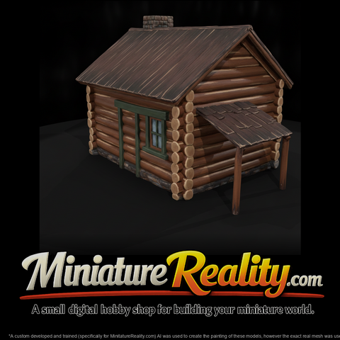 Rustic Log Cabin with Porch miniature, three-quarter view