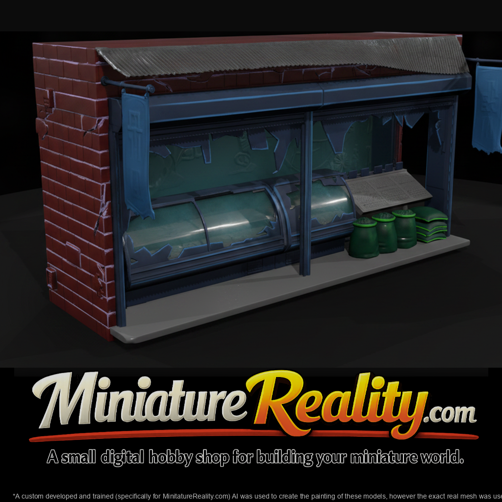Corner Grocery Storefront with Display Cases