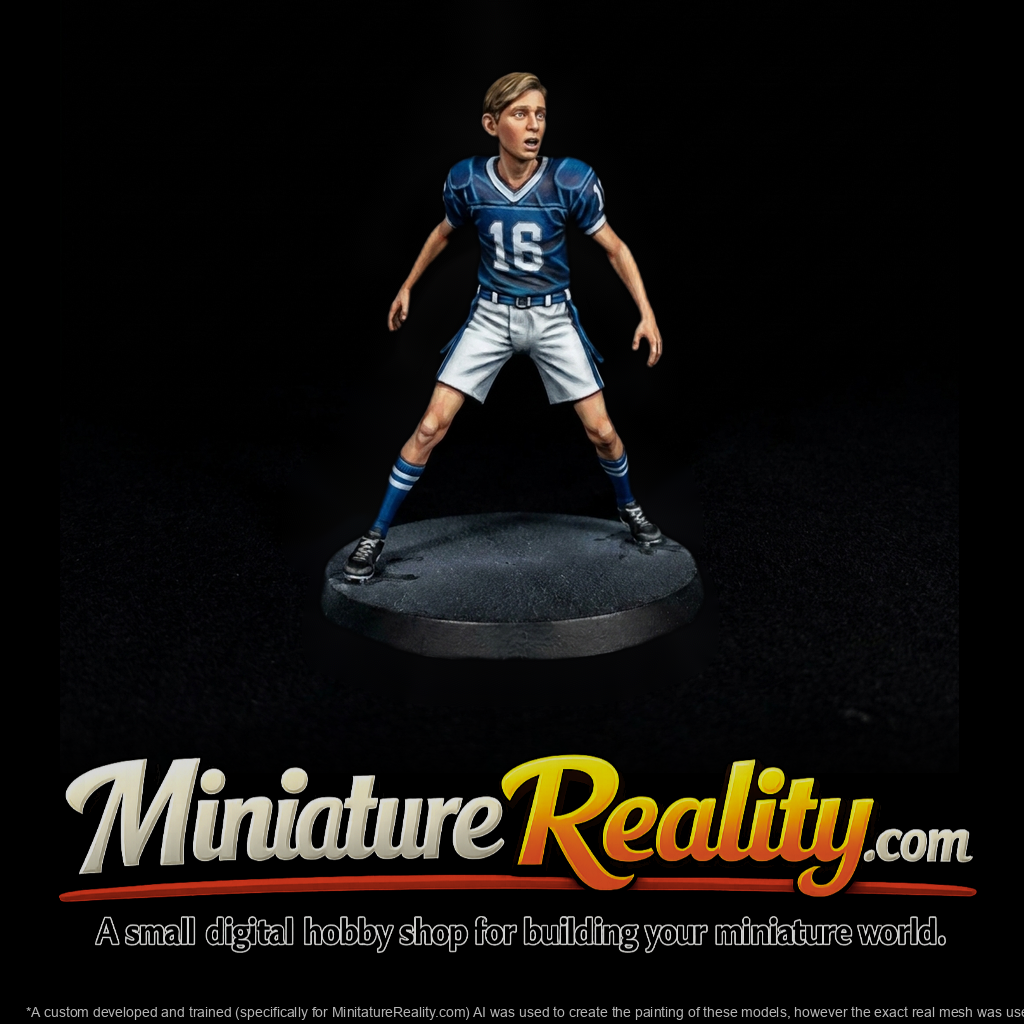 Youth Football Player in Blue Jersey
