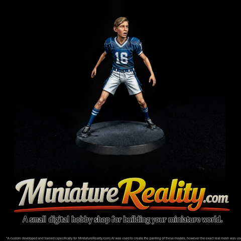 Youth Football Player in Blue Jersey